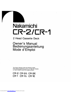 Manual Nakamichi CR-1 Cassette Recorder