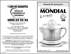 Manual Mondial E-01 Turbo Citrus Espremedor de citrinos