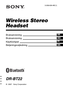 Bruksanvisning Sony DR-BT22 Headsett