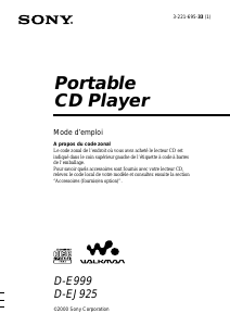 Mode d’emploi Sony D-E999 Lecteur CD portable