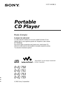 Mode d’emploi Sony D-EJ751 Lecteur CD portable