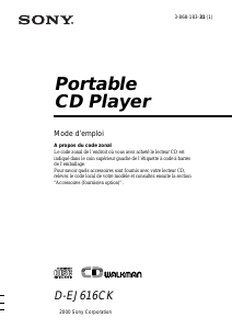 Mode d’emploi Sony D-EJ616CK Lecteur CD portable