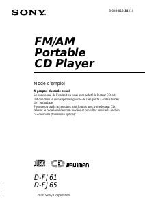 Mode d’emploi Sony D-FJ61 Lecteur CD portable