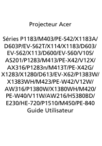 Mode d’emploi Acer P1380W Projecteur