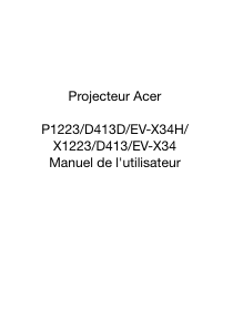 Mode d’emploi Acer P1223 Projecteur