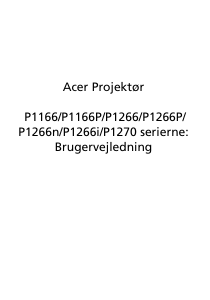 Brugsanvisning Acer P1266i Projektor