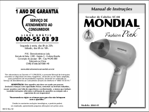 Manual Mondial SC-08 Fashion Pink Secador de cabelo