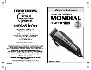 Manual Mondial CR-03 Classic Pro Aparador de cabelo