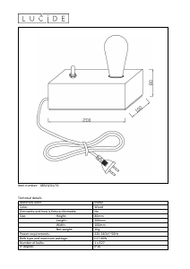 Manual Lucide 08516/01/76 Edison Lampă