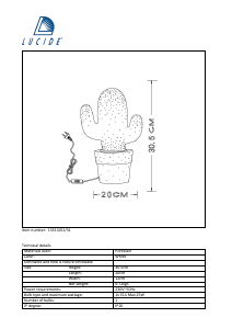 Руководство Lucide 13513/01/31 Cactus Светильник