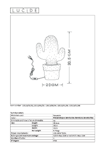 Руководство Lucide 13513/01/68 Cactus Светильник