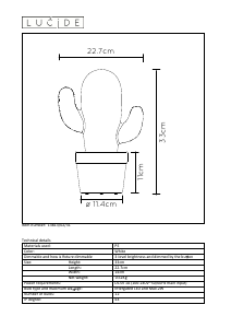 Manual de uso Lucide 13813/02/31 Cactus Lámpara