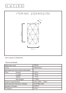 Mode d’emploi Lucide 21209/02/30 Otona Lampe