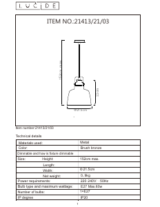 Bruksanvisning Lucide 21413/21/03 Naut Lampa