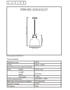 Manual Lucide 21413/21/17 Naut Lampă