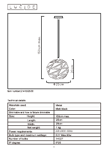 Kasutusjuhend Lucide 21415/25/30 Malunga Lamp