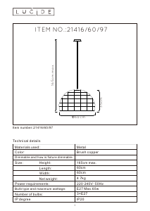 Manual Lucide 21416/60/97 Ramona Lampă