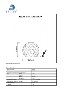 Manual Lucide 21509/25/30 Otona Candeeiro