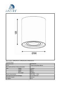 Manual Lucide 22952/01/30 Tube Lamp