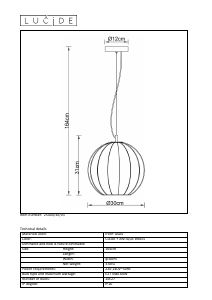 Manual de uso Lucide 25404/30/03 Timius Lámpara