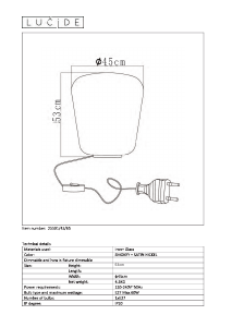 Mode d’emploi Lucide 25501/45/65 Glorio Lampe