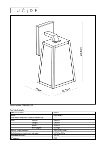 Bruksanvisning Lucide 29828/01/30 Matslot Lampa