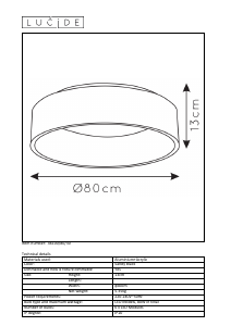 사용 설명서 Lucide 46100/80/30 Talowe 램프