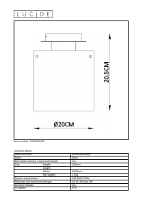 Mode d’emploi Lucide 74102/20/65 Owino Lampe