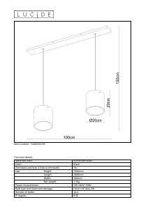 Bruksanvisning Lucide 74402/02/65 Owino Lampe