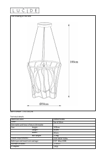 Руководство Lucide 77477/01/36 Basket Светильник