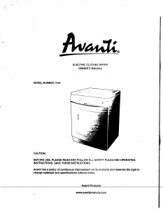 Manual Avanti D-24 Dryer
