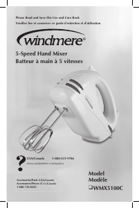 Mode d’emploi Windmere WMX5100C Batteur à main