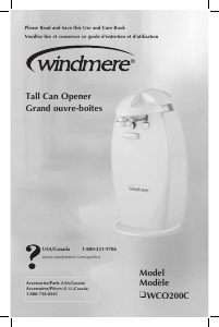 Mode d’emploi Windmere WCO200C Ouvre-boîte