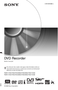 Mode d’emploi Sony RDR-HXD890 Lecteur DVD