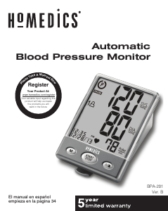 Manual de uso Homedics BPA-201 Tensiómetro