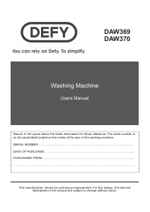 Handleiding Defy DAW 370 Wasmachine