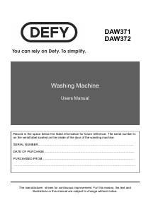 Manual Defy DAW 371 Washing Machine