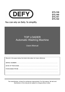 Manual Defy DTL 139 Washing Machine