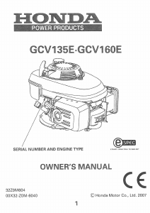 Handleiding Honda GCV135E Aandrijfmotor