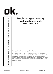 Bedienungsanleitung OK OFK 34212 A2 Kühlschrank