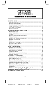 Manual Citizen SR-270II Calculator