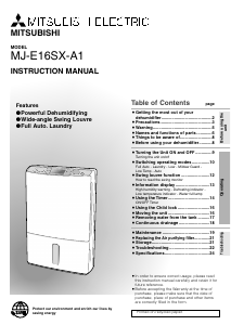 Manual Mitsubishi MJ-E16SX-A1 Dehumidifier