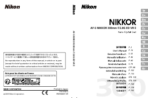 Mode d’emploi Nikon Nikkor AF-S 300mm f/2.8G ED VR II Objectif