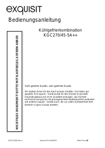 Bedienungsanleitung Exquisit KGC 270/45-5A++ Kühl-gefrierkombination
