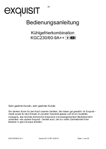Bedienungsanleitung Exquisit KGC 230/60-9A++ Si Kühl-gefrierkombination