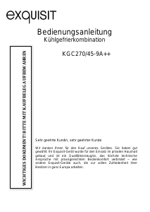 Bedienungsanleitung Exquisit KGC 270/45-9A++ Kühl-gefrierkombination