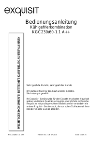 Bedienungsanleitung Exquisit KGC 230/60-1.1A++ Kühl-gefrierkombination