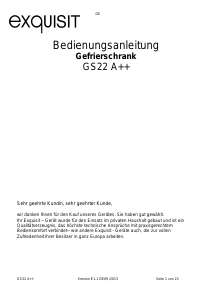 Bedienungsanleitung Exquisit GS 22A++ Gefrierschrank