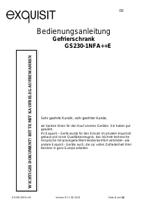 Bedienungsanleitung Exquisit GS 230-1NFA++ E Gefrierschrank