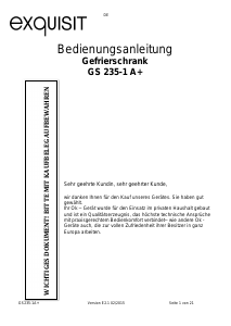 Bedienungsanleitung Exquisit GS 235-1A+si Gefrierschrank